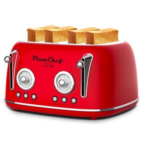 4 Slice Retro Style Toaster, Dual Control Toaster, 6 Browning Settings, Bagel/Defrost Functions, Removable Crumb Tray, Stainless Steel Housing 16